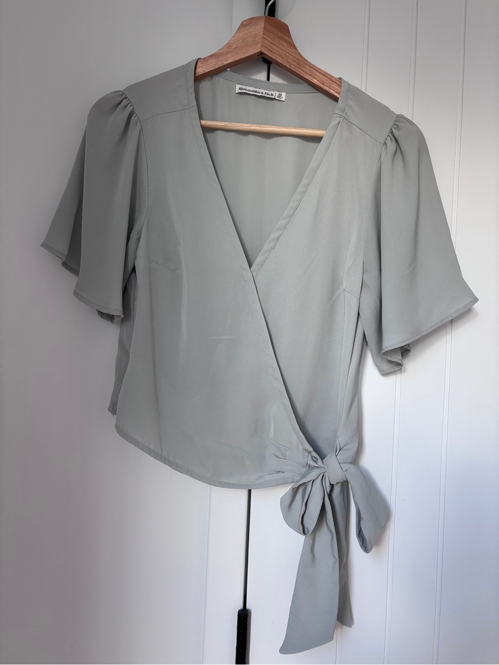 Abercrombie & Fitch Faux Silk Short Sleeve Wrap Blouse